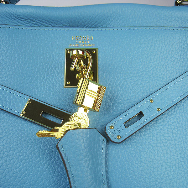 High Quality Hermes Kelly 35CM Togo Leather Bag Light Blue 6308 - Click Image to Close